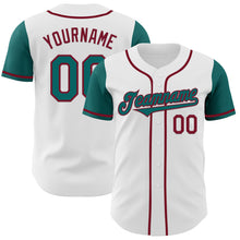 Load image into Gallery viewer, Custom White Teal-Crimson Authentic Two Tone Baseball Jersey
