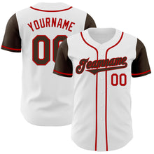 Load image into Gallery viewer, Custom White Brown-Red Authentic Two Tone Baseball Jersey