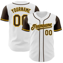 Load image into Gallery viewer, Custom White Brown-Gold Authentic Two Tone Baseball Jersey