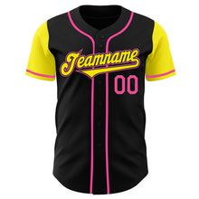 Load image into Gallery viewer, Custom Black Light Yellow-Pink Authentic Two Tone Baseball Jersey
