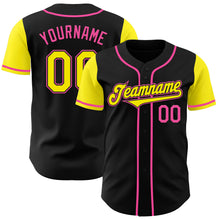 Load image into Gallery viewer, Custom Black Light Yellow-Pink Authentic Two Tone Baseball Jersey