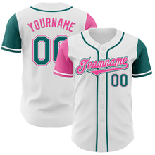 Load image into Gallery viewer, Custom White Teal-Pink Authentic Two Tone Baseball Jersey