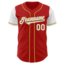 Load image into Gallery viewer, Custom Red White-Old Gold Authentic Two Tone Baseball Jersey