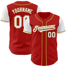 Load image into Gallery viewer, Custom Red White-Old Gold Authentic Two Tone Baseball Jersey