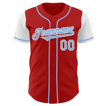Load image into Gallery viewer, Custom Red Light Blue-White Authentic Two Tone Baseball Jersey