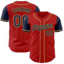 Load image into Gallery viewer, Custom Red Navy-Old Gold Authentic Two Tone Baseball Jersey