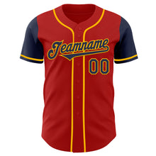 Load image into Gallery viewer, Custom Red Navy-Gold Authentic Two Tone Baseball Jersey