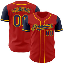 Load image into Gallery viewer, Custom Red Navy-Gold Authentic Two Tone Baseball Jersey