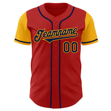 Load image into Gallery viewer, Custom Red Navy-Gold Authentic Two Tone Baseball Jersey