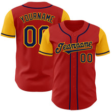 Load image into Gallery viewer, Custom Red Navy-Gold Authentic Two Tone Baseball Jersey