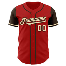 Load image into Gallery viewer, Custom Red Cream-Brown Authentic Two Tone Baseball Jersey