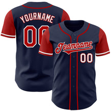 Load image into Gallery viewer, Custom Navy Red-White Authentic Two Tone Baseball Jersey