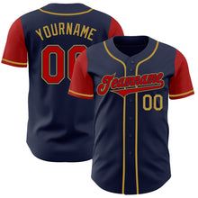 Load image into Gallery viewer, Custom Navy Red-Old Gold Authentic Two Tone Baseball Jersey