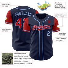 Load image into Gallery viewer, Custom Navy Red-Light Blue Authentic Two Tone Baseball Jersey