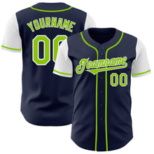 Load image into Gallery viewer, Custom Navy Neon Green-White Authentic Two Tone Baseball Jersey