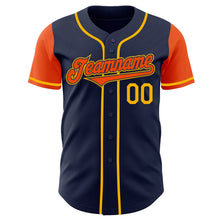 Load image into Gallery viewer, Custom Navy Orange-Gold Authentic Two Tone Baseball Jersey