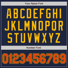 Load image into Gallery viewer, Custom Navy Orange-Gold Authentic Two Tone Baseball Jersey