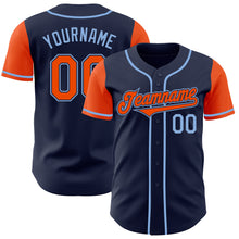 Load image into Gallery viewer, Custom Navy Orange-Light Blue Authentic Two Tone Baseball Jersey