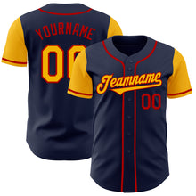 Load image into Gallery viewer, Custom Navy Gold-Red Authentic Two Tone Baseball Jersey