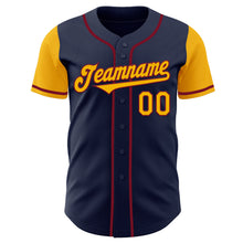 Load image into Gallery viewer, Custom Navy Gold-Crimson Authentic Two Tone Baseball Jersey