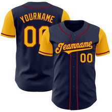 Load image into Gallery viewer, Custom Navy Gold-Crimson Authentic Two Tone Baseball Jersey