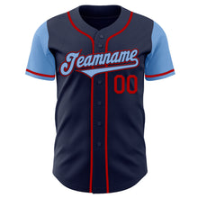 Load image into Gallery viewer, Custom Navy Light Blue-Red Authentic Two Tone Baseball Jersey