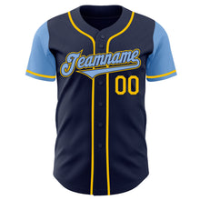 Load image into Gallery viewer, Custom Navy Light Blue-Yellow Authentic Two Tone Baseball Jersey