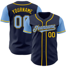 Load image into Gallery viewer, Custom Navy Light Blue-Yellow Authentic Two Tone Baseball Jersey