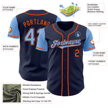 Load image into Gallery viewer, Custom Navy Light Blue-Orange Authentic Two Tone Baseball Jersey