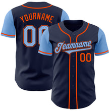 Load image into Gallery viewer, Custom Navy Light Blue-Orange Authentic Two Tone Baseball Jersey