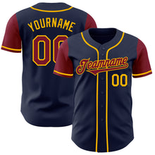 Load image into Gallery viewer, Custom Navy Crimson-Gold Authentic Two Tone Baseball Jersey