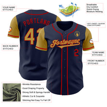 Load image into Gallery viewer, Custom Navy Old Gold-Red Authentic Two Tone Baseball Jersey