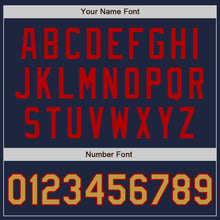 Load image into Gallery viewer, Custom Navy Old Gold-Red Authentic Two Tone Baseball Jersey