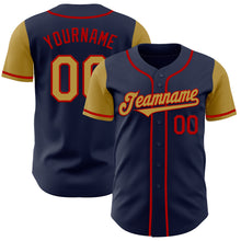 Load image into Gallery viewer, Custom Navy Old Gold-Red Authentic Two Tone Baseball Jersey