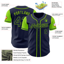 Load image into Gallery viewer, Custom Navy Neon Green Authentic Two Tone Baseball Jersey