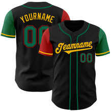 Load image into Gallery viewer, Custom Black Kelly Green Red-Gold Authentic Two Tone Baseball Jersey