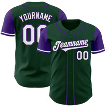 Load image into Gallery viewer, Custom Green White-Purple Authentic Two Tone Baseball Jersey