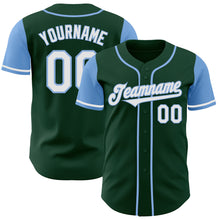 Load image into Gallery viewer, Custom Green White-Light Blue Authentic Two Tone Baseball Jersey