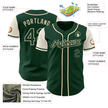 Load image into Gallery viewer, Custom Green Cream Authentic Two Tone Baseball Jersey