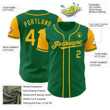 Load image into Gallery viewer, Custom Kelly Green Gold Authentic Two Tone Baseball Jersey