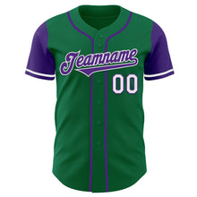 Load image into Gallery viewer, Custom Kelly Green Purple-White Authentic Two Tone Baseball Jersey