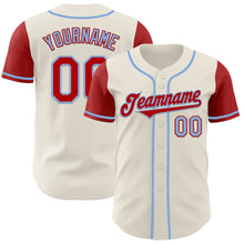 Load image into Gallery viewer, Custom Cream Red-Light Blue Authentic Two Tone Baseball Jersey
