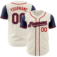 Load image into Gallery viewer, Custom Cream Navy-Red Authentic Two Tone Baseball Jersey