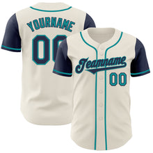 Load image into Gallery viewer, Custom Cream Navy-Teal Authentic Two Tone Baseball Jersey