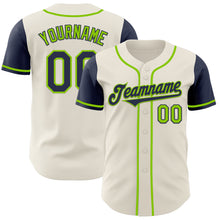 Load image into Gallery viewer, Custom Cream Navy-Neon Green Authentic Two Tone Baseball Jersey