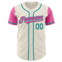 Load image into Gallery viewer, Custom Cream Pink-Teal Authentic Two Tone Baseball Jersey