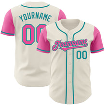 Load image into Gallery viewer, Custom Cream Pink-Teal Authentic Two Tone Baseball Jersey