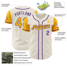 Load image into Gallery viewer, Custom Cream Gold-Purple Authentic Two Tone Baseball Jersey