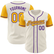 Load image into Gallery viewer, Custom Cream Gold-Purple Authentic Two Tone Baseball Jersey