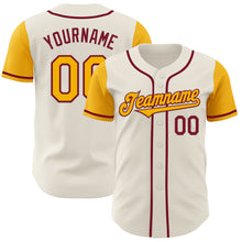 Load image into Gallery viewer, Custom Cream Gold-Crimson Authentic Two Tone Baseball Jersey